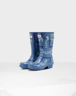 Kids' Hunter Original Big Exploded Logo Wellington Short Rain Boots Blue | US7063851