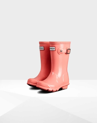 Kids' Hunter Original Big Gloss Wellington Short Rain Boots Pink | US2051849