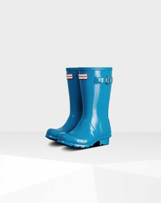 Kids' Hunter Original Big Gloss Wellington Short Rain Boots Blue | US3508796