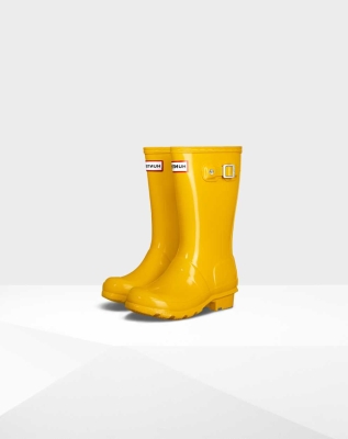 Kids' Hunter Original Big Gloss Wellington Short Rain Boots Yellow | US3796521