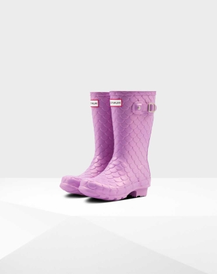 Kids' Hunter Original Big Sea Dragon Texture Wellington Short Rain Boots Purple | US9375046