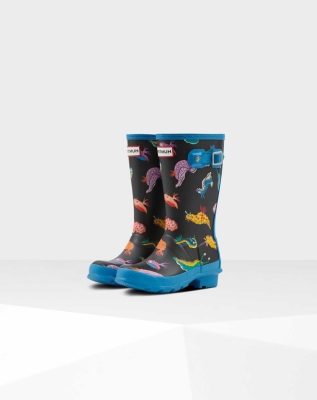 Kids' Hunter Original Big Sea Monster Print Wellington Short Rain Boots Blue | US4312076