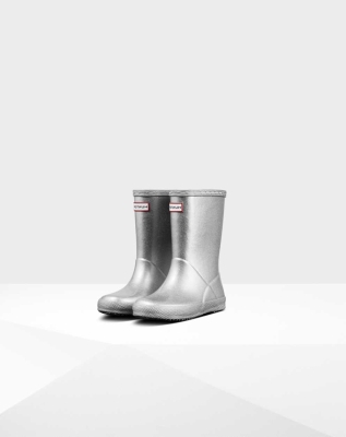 Kids' Hunter Original First Classic Cosmic Glitter Wellington Short Rain Boots Silver | US2891736