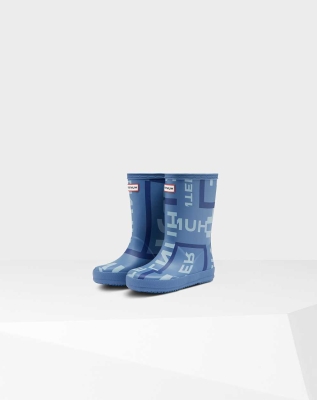 Kids' Hunter Original First Classic Exploded Logo Wellington Short Rain Boots Blue | US8735419