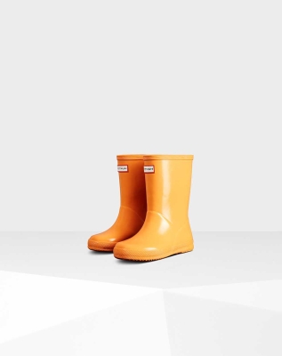 Kids' Hunter Original First Classic Gloss Wellington Short Rain Boots Orange | US2459367