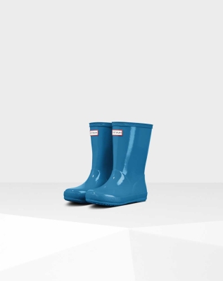 Kids' Hunter Original First Classic Gloss Wellington Short Rain Boots Blue | US2750984