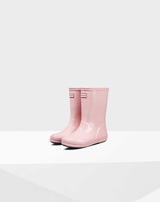 Kids' Hunter Original First Classic Gloss Wellington Short Rain Boots Pink | US5637914