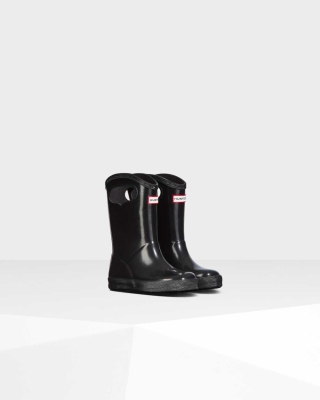 Kids' Hunter Original First Classic Grab Handle Gloss Wellington Short Rain Boots Black | US5187042