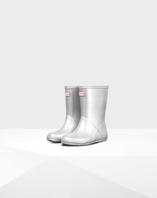 Kids' Hunter Original First Classic Metallic Wellington Short Rain Boots Silver | US5892160