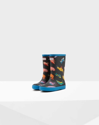 Kids' Hunter Original First Classic Sea Monster Print Wellington Short Rain Boots Blue | US5146928