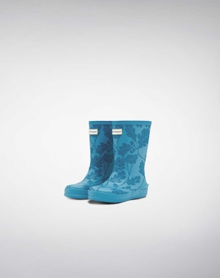 Kids' Hunter Original First National Trust Print Wellington Short Rain Boots Blue | US5901278