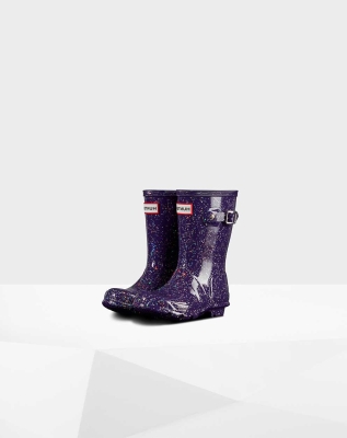 Kids' Hunter Original Little Giant Glitter Wellington Short Rain Boots Purple | US3048179