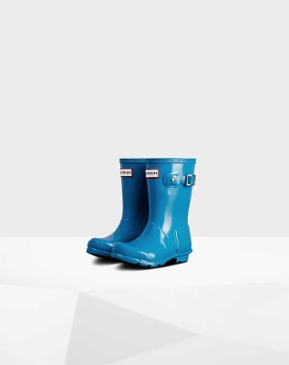 Kids' Hunter Original Little Gloss Wellington Short Rain Boots Blue | US8576230