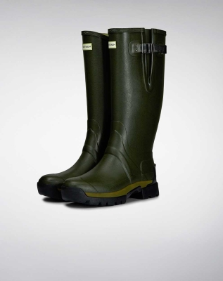 Men's Hunter Balmoral Adjustable 3mm Neoprene Wellington Tall Rain Boots Green | US2964031