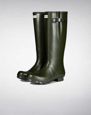 Men's Hunter Norris Field Side Adjustable Neoprene Lined Wellington Tall Rain Boots Green | US8523061