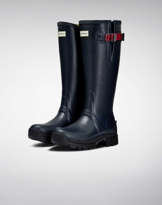 Women's Hunter Balmoral Side 3mm Neoprene Wellington Short Rain Boots Navy | US0718326