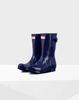 Women's Hunter Original Back Gloss Wellington Short Rain Boots Blue | US5712836