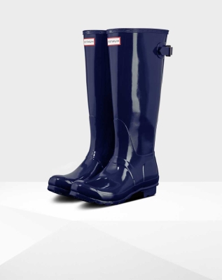 Women's Hunter Original Back Gloss Wellington Tall Rain Boots Blue | US8140297