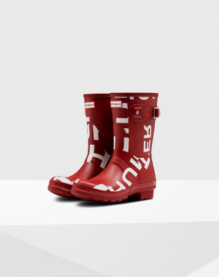 Women's Hunter Original Exploded Logo Short Rain Boots Red | US7820913