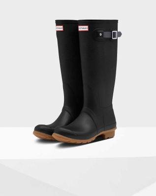 Women's Hunter Original Exploded Logo Texture Wellington Tall Rain Boots Black | US0463215