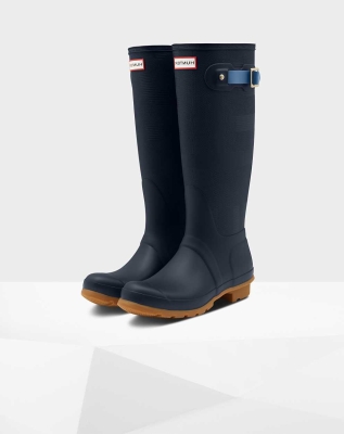 Women's Hunter Original Exploded Logo Texture Wellington Tall Rain Boots Navy | US7583926