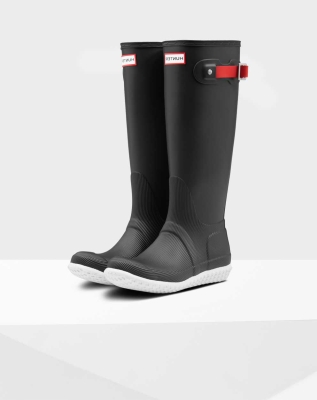 Women's Hunter Original Flat Heel Calendar Sole Wellington Tall Rain Boots Black | US6907452