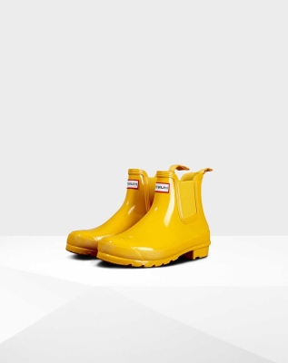 Women's Hunter Original Gloss Chelsea Boots Yellow | US2516943