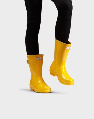 Women's Hunter Original Gloss Short Rain Boots Yellow | US0275941