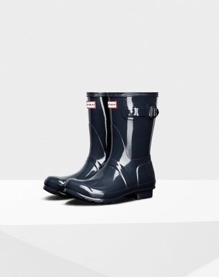 Women's Hunter Original Gloss Short Rain Boots Navy | US3176895