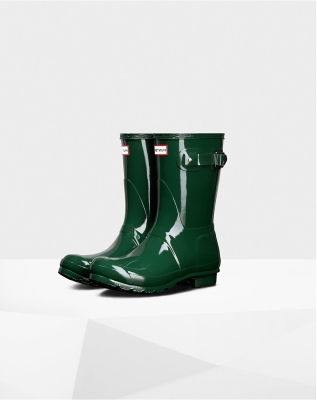 Women's Hunter Original Gloss Short Rain Boots Green | US4530287