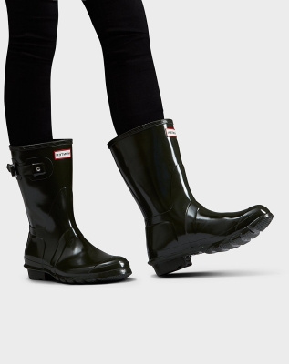 Women's Hunter Original Gloss Short Rain Boots Olive | US4587019