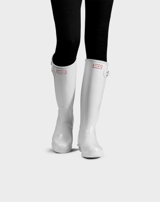 Women's Hunter Original Gloss Wellington Tall Rain Boots White | US4139602