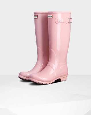 Women's Hunter Original Gloss Wellington Tall Rain Boots Pink | US4826593