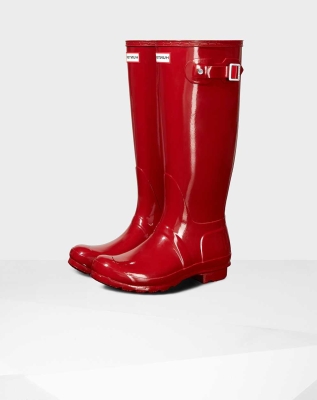 Women's Hunter Original Gloss Wellington Tall Rain Boots Red | US6452071