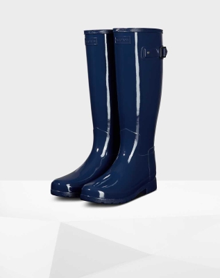 Women's Hunter Original Refined Gloss Wellington Tall Rain Boots Blue | US1046532