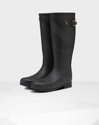 Women's Hunter Original Refined Insulated Wave Texture Wellington Tall Rain Boots Black | US7192605