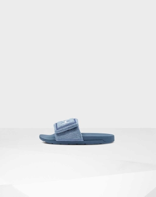 Women's Hunter Original Terry Towelling Logo Adjustable Slides Blue | US5628413