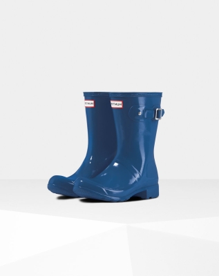 Women's Hunter Original Tour Foldable Gloss Short Rain Boots Blue | US3256901