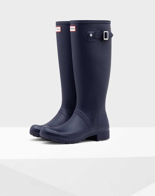 Women's Hunter Original Tour Foldable Wellington Tall Rain Boots Navy | US5683749