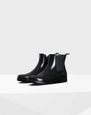 Women's Hunter Refined Gloss Slim Fit Chelsea Boots Black | US2916405