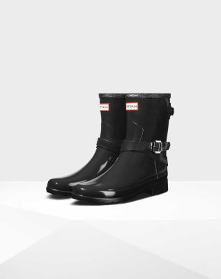 Women's Hunter Refined Gloss Wellington Short Rain Boots Black | US1382590