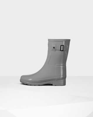 Women's Hunter Refined Slim Fit Gloss Short Rain Boots Grey | US6903817