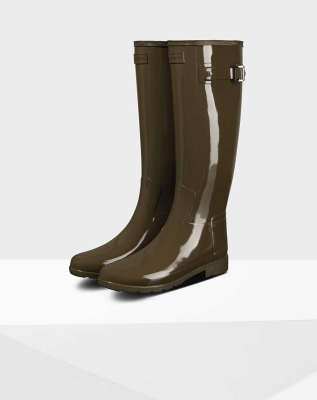 Women's Hunter Refined Slim Fit Gloss Wellington Tall Rain Boots Green | US1890652