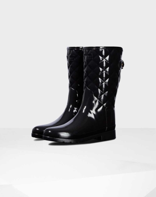 Women's Hunter Refined Slim Fit Quilted Wellington Short Rain Boots Black | US5498236