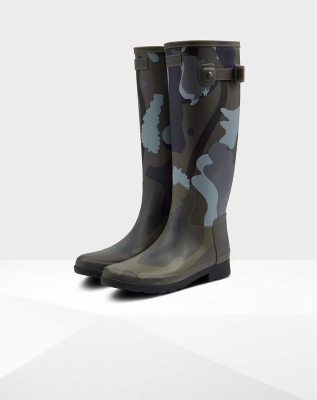 Women's Hunter Refined Slim Fit Rockpool Camo Gum Wellington Tall Rain Boots Grey | US5739401