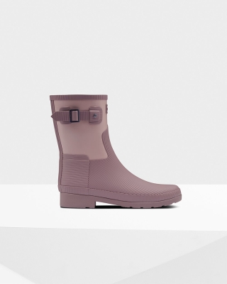 Women's Hunter Refined Texture Block Slim Fit Short Rain Boots Pink/Purple | US1589463