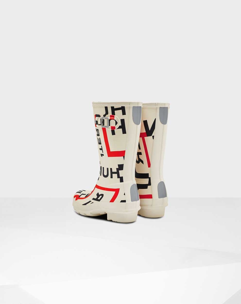 Kids' Hunter Original Big Exploded Logo Wellington Short Rain Boots White | US0724398