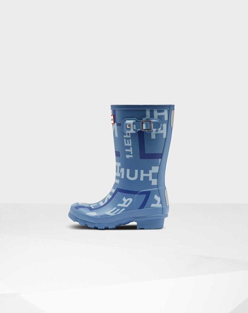 Kids' Hunter Original Big Exploded Logo Wellington Short Rain Boots Blue | US7063851