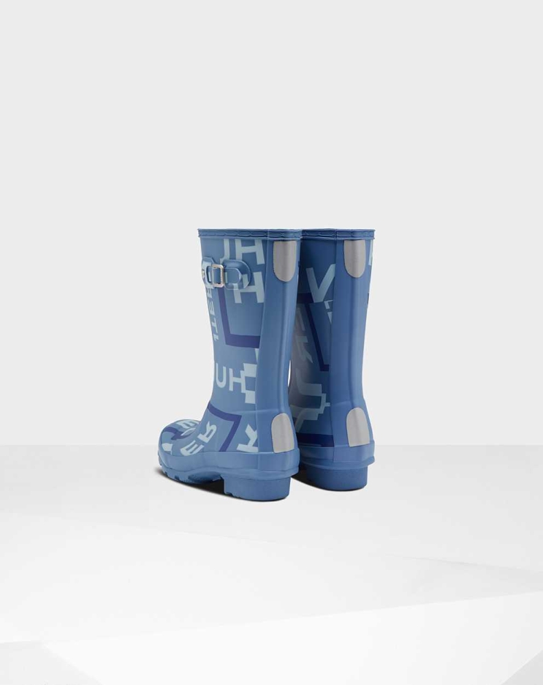 Kids' Hunter Original Big Exploded Logo Wellington Short Rain Boots Blue | US7063851