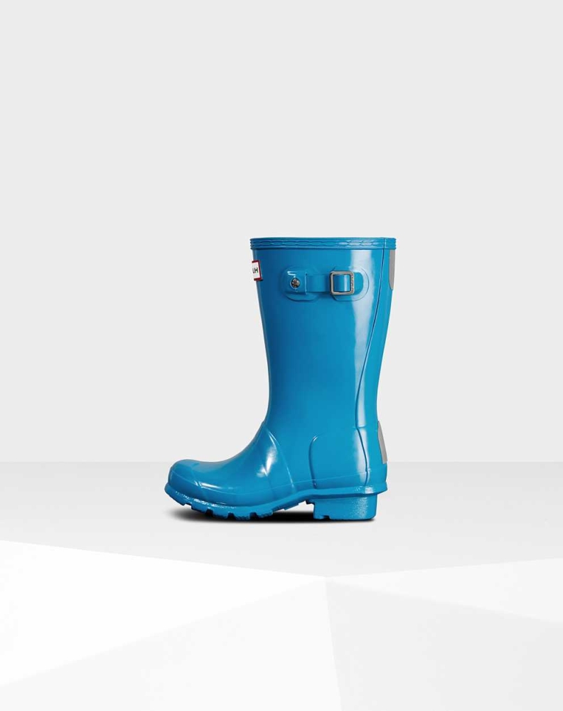 Kids' Hunter Original Big Gloss Wellington Short Rain Boots Blue | US3508796